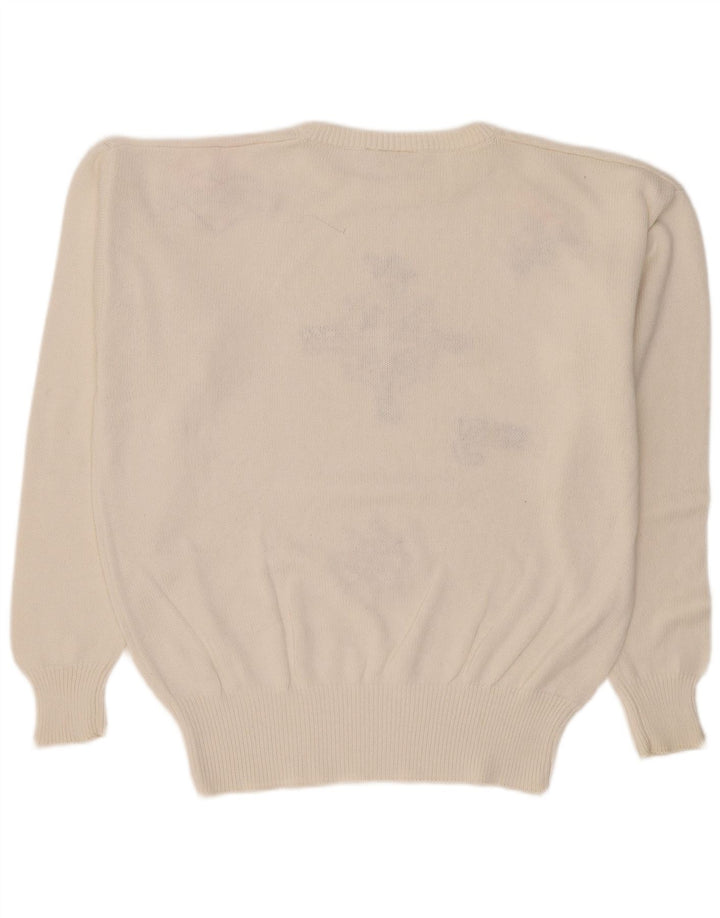 Vintage Damen-Pullover mit Grafik, übergroß, Rundhalsausschnitt, Gr. 16, Weiß