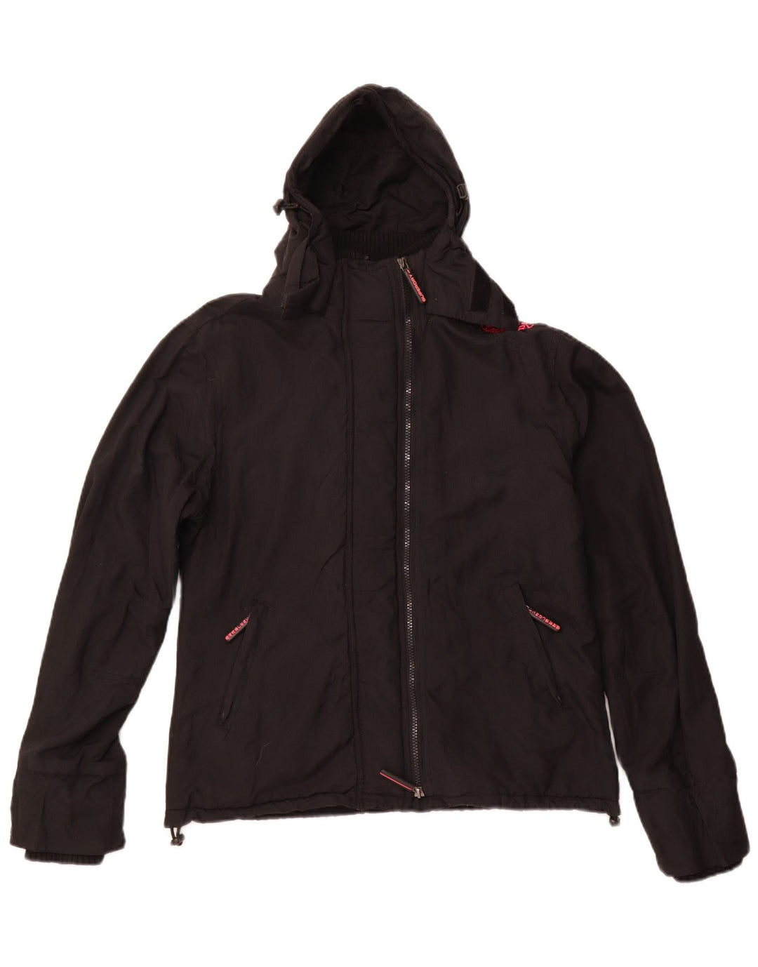 SUPERDRY Damen-Windbreakerjacke mit Kapuze, UK 18, XL, schwarzes Nylon