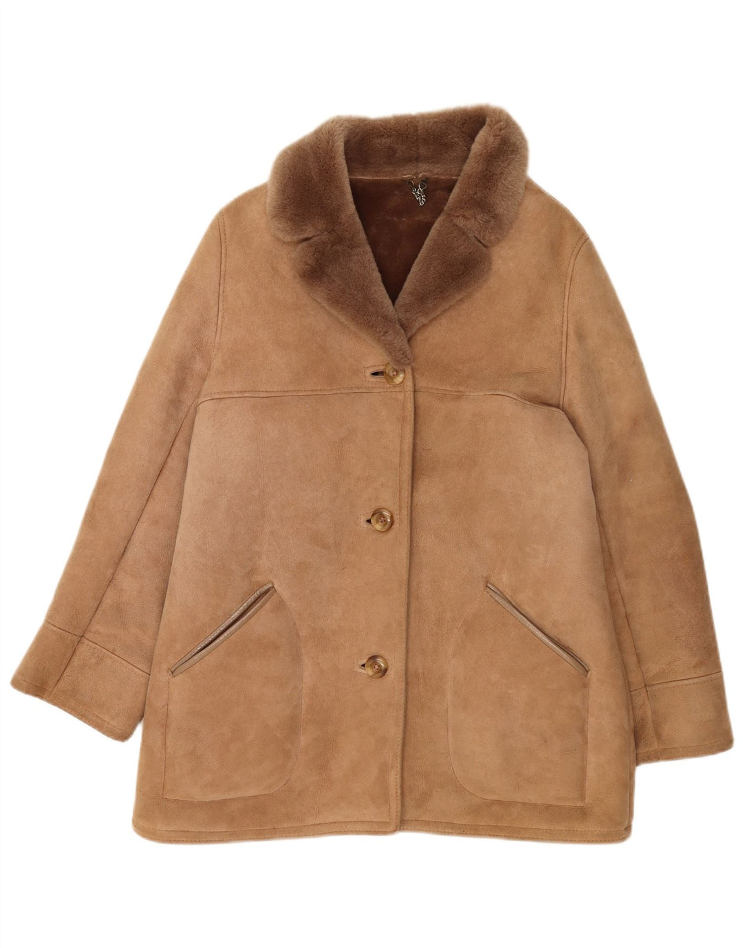Vintage Damen Lammfellmantel UK 16 Großes beiges Schaffell
