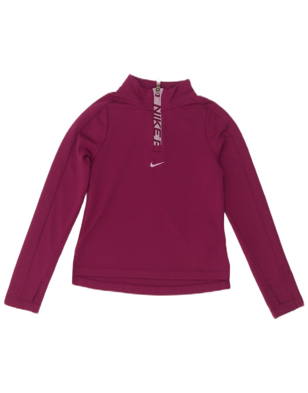 Nike Mädchen Dri Fit Grafik-Oberteil mit Reißverschluss, langärmlig, 8–9 Jahre, Größe S, Kastanienbraun