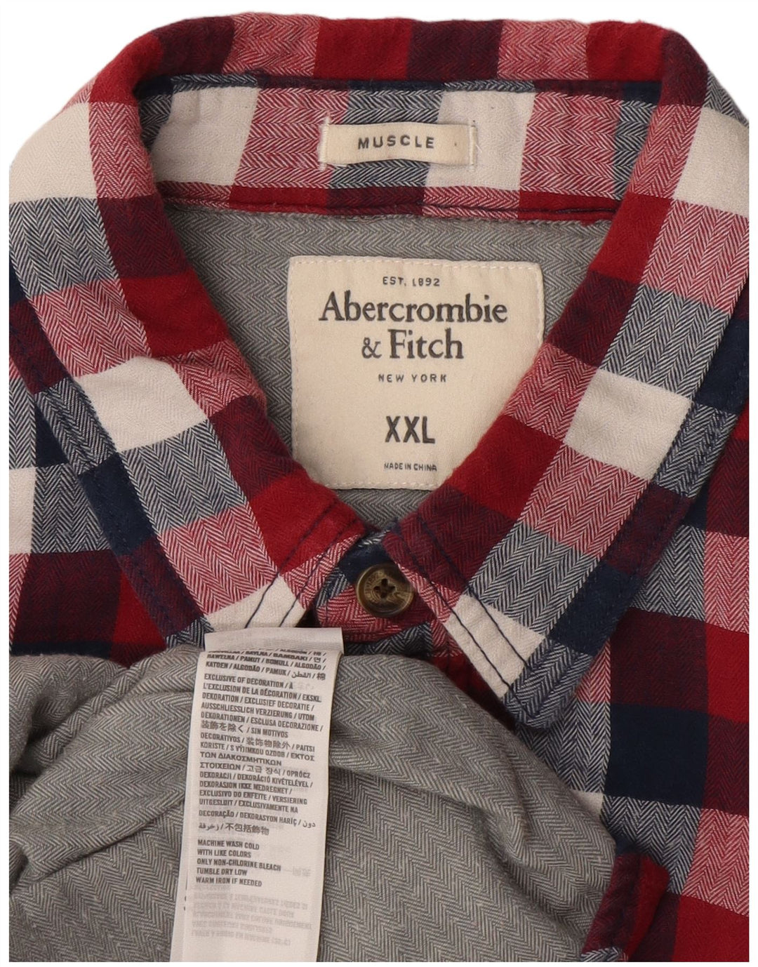 ABERCROMBIE & FITCH Herren-Muskel-Flanellhemd 2XL, rot kariert, Baumwolle