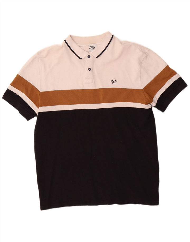 Zara Herren Poloshirt XL Weiß Colourblock