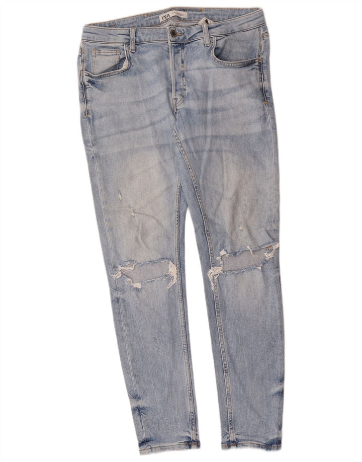 Zara Herren Distressed Slim Jeans EU 40 Medium W31 L30 Blaue Baumwolle