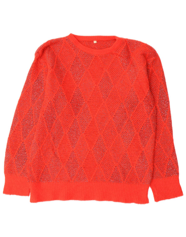 Vintage Damen Rundhalspullover Pullover UK 10 Small Red Argyle/Diamant
