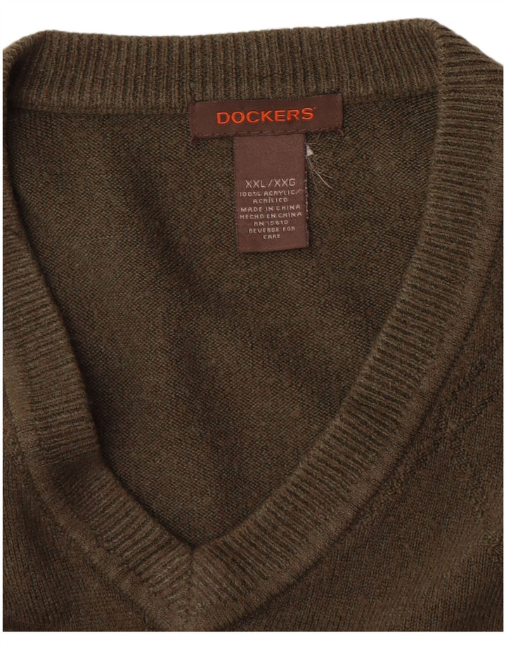 Dockers Herren-Pullover mit V-Ausschnitt, 2XL, Khaki, Acryl
