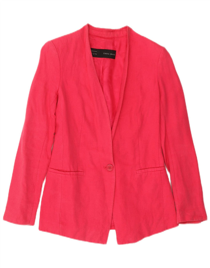 Zara Damen 1-Knopf-Blazerjacke UK 6 XS Rosa Baumwolle