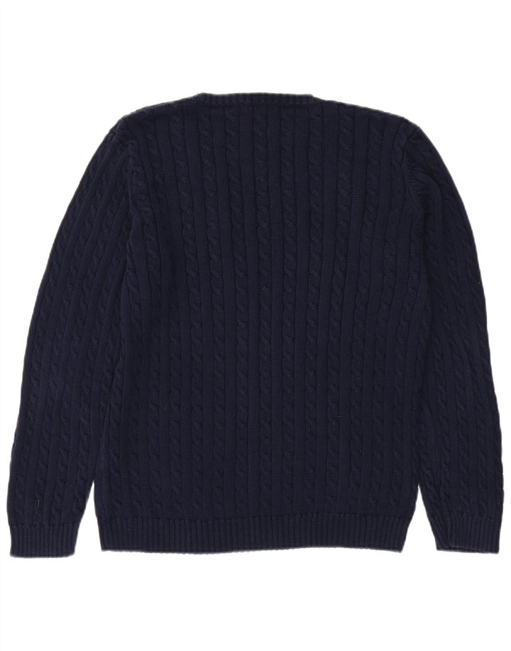 RALPH LAUREN Womens V-Neck Jumper Sweater UK 18 XL Navy Blue Cotton Vintage Ralph Lauren and Second-Hand Ralph Lauren from Messina Hembry 