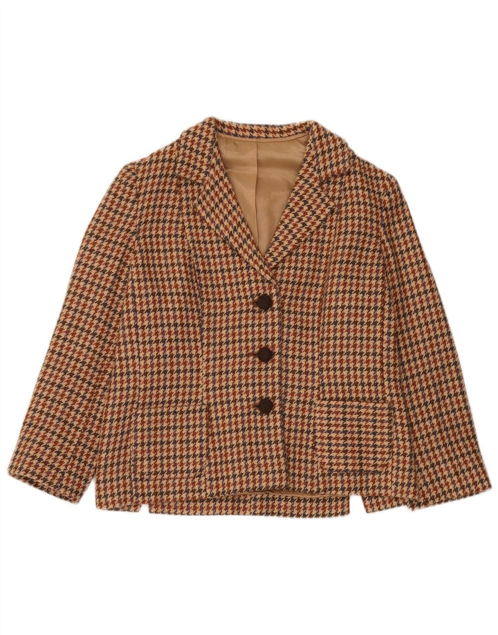 Vintage Damen 3-Knopf-Blazerjacke UK 12 Medium Beige Houndstooth