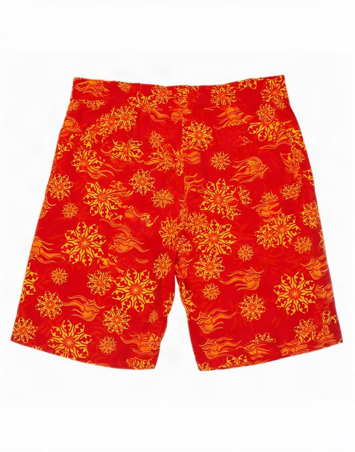 Brugi Herren-Badeshorts mit abstraktem Muster, großes rotes Nylon