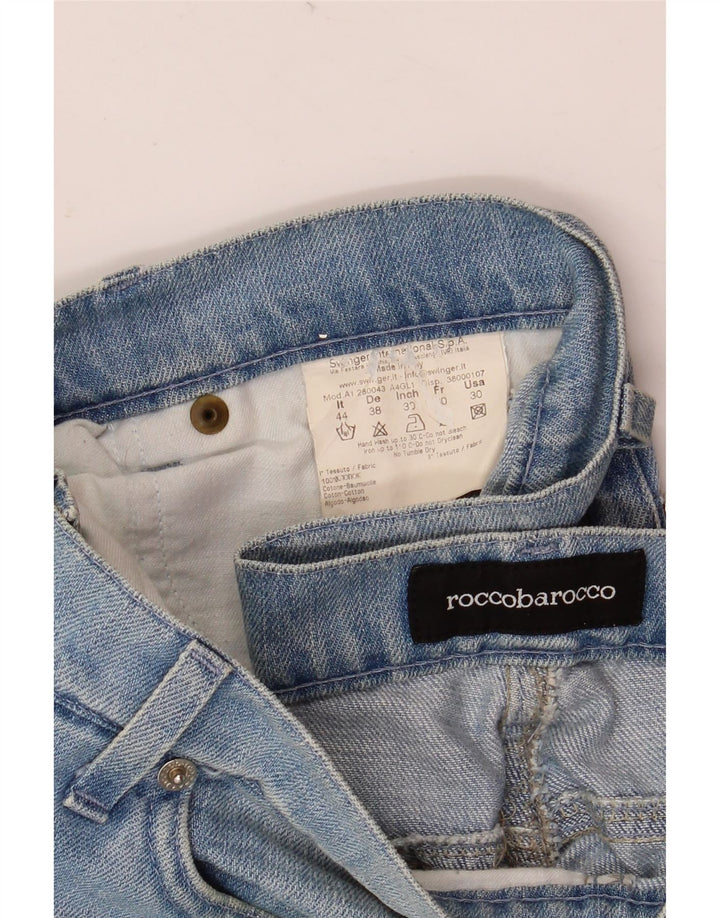 Roccobarocco Damen Bootcut Jeans IT 44 Medium W32 L33 Blau geblümte Baumwolle