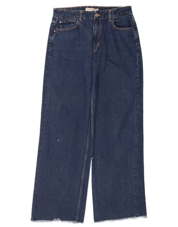 Zara Damen-Jeans mit weitem Bein, EU 38, Größe S, W28, L31, Marineblau, Baumwolle