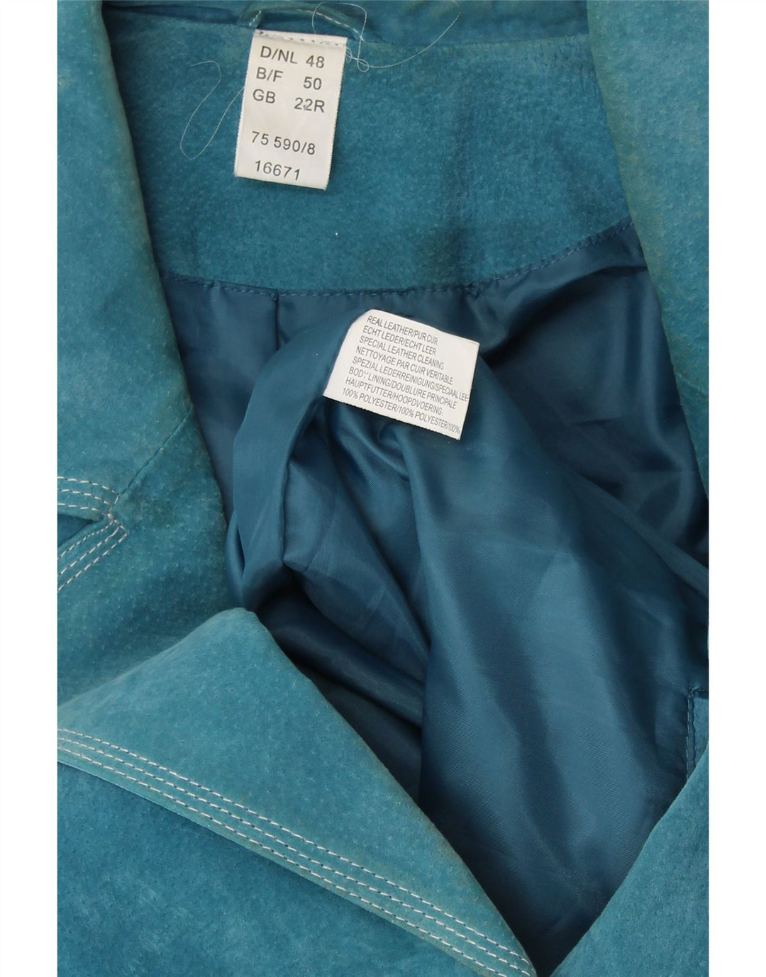 VINTAGE Damen 4-Knopf-Wildleder-Blazerjacke UK 22 3XL Blaues Leder