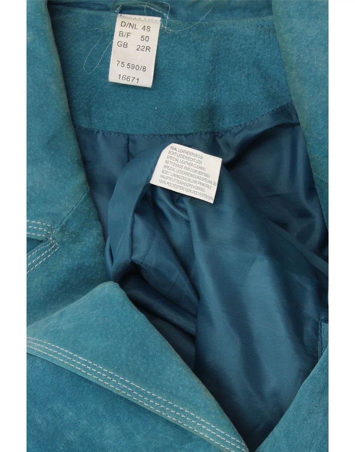 VINTAGE Damen 4-Knopf-Wildleder-Blazerjacke UK 22 3XL Blaues Leder