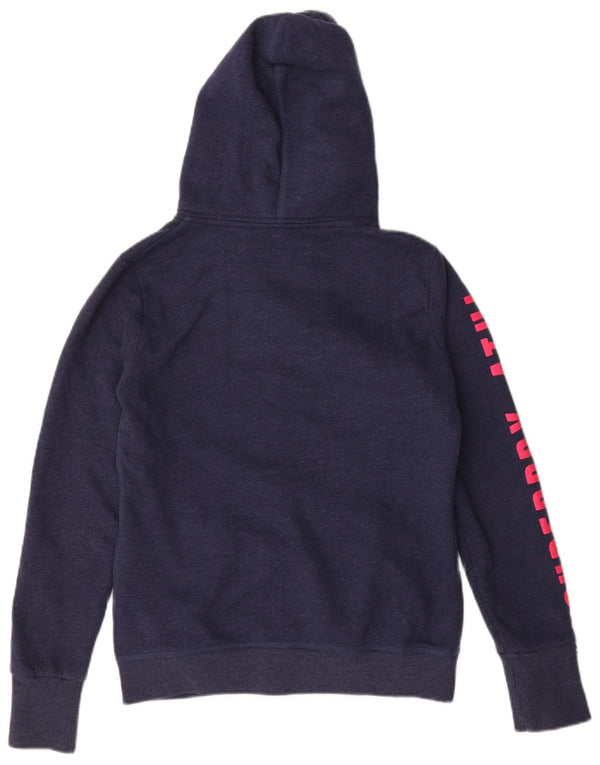 Superdry Damen-Kapuzenpullover mit grafischem Reißverschluss, UK 14, mittelmarineblaue Baumwolle