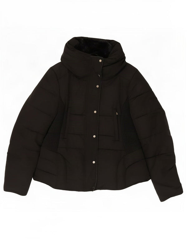 Zara Damen Wattierte Jacke UK 18 XL Schwarz Polyester