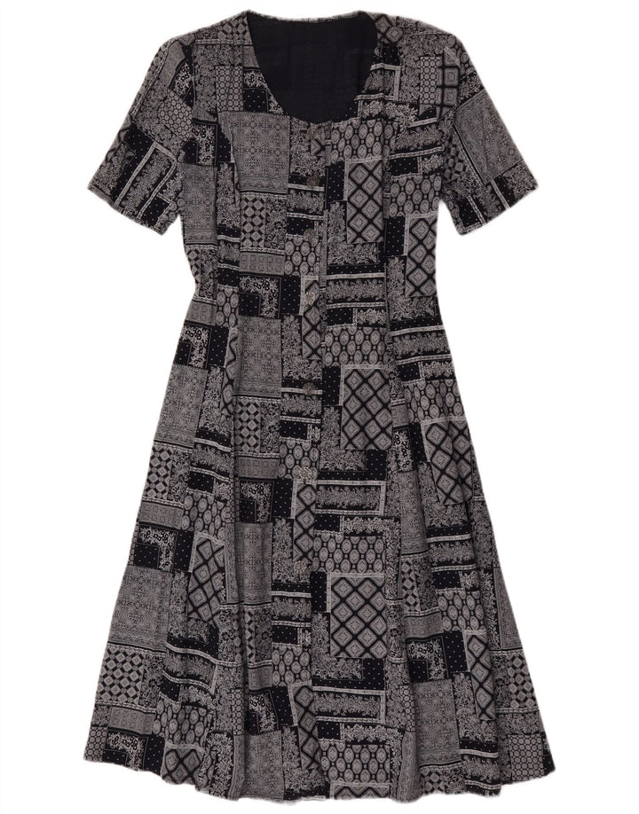 Vintage Damen A-Linie Kleid UK 14 Mittelgrau Patchwork