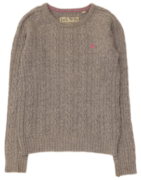 Jack Wills Damen-Pullover mit U-Boot-Ausschnitt, UK 12, mittelgraue Lammwolle