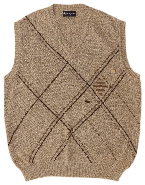 MARC RENE Herren Weste Tank Top IT 48 Medium Beige Argyle/Diamant Baumwolle