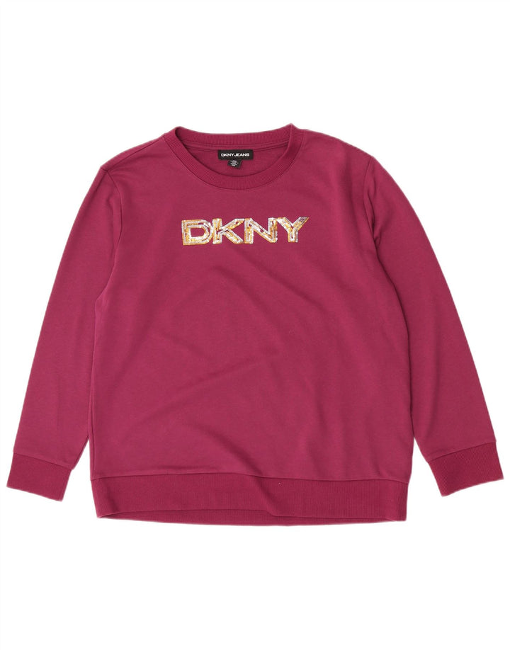 Dkny Damen Grafik-Sweatshirt-Pullover UK 14 Medium Lila Baumwolle