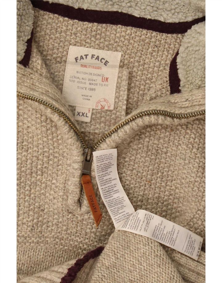 Fat Face Herren-Pullover mit Reißverschluss am Hals, 2XL, beige Wolle