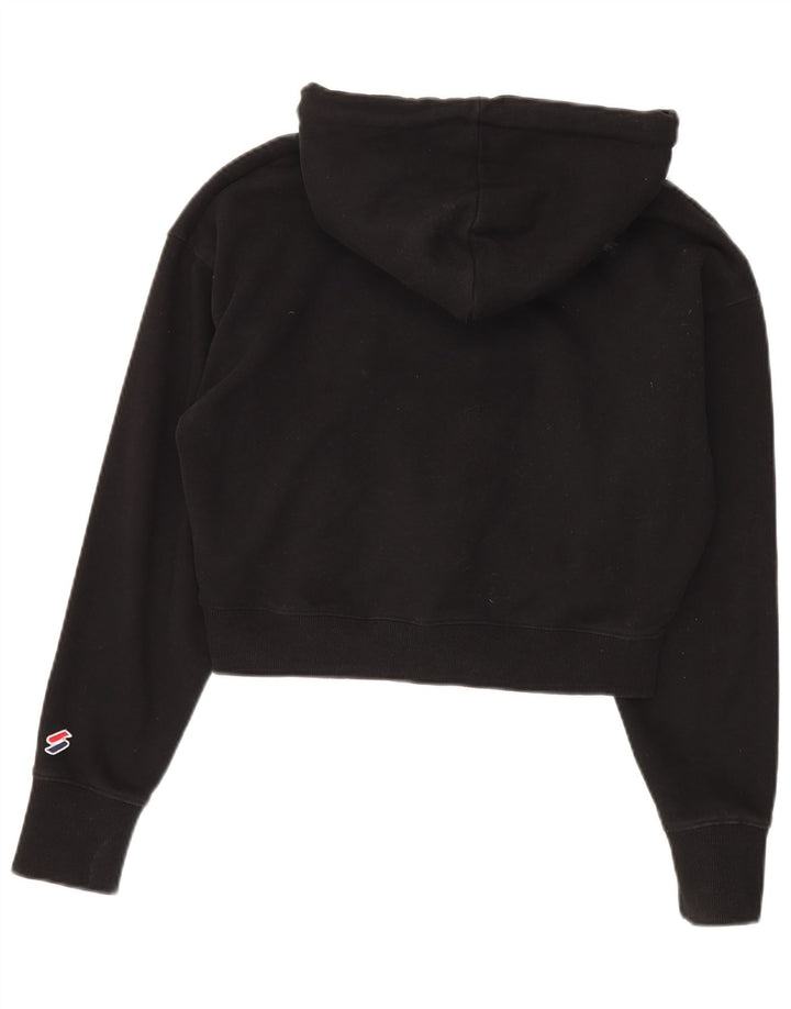 Superdry Damen Übergroßer grafischer Crop-Hoodie-Pullover UK 12 Medium Schwarz