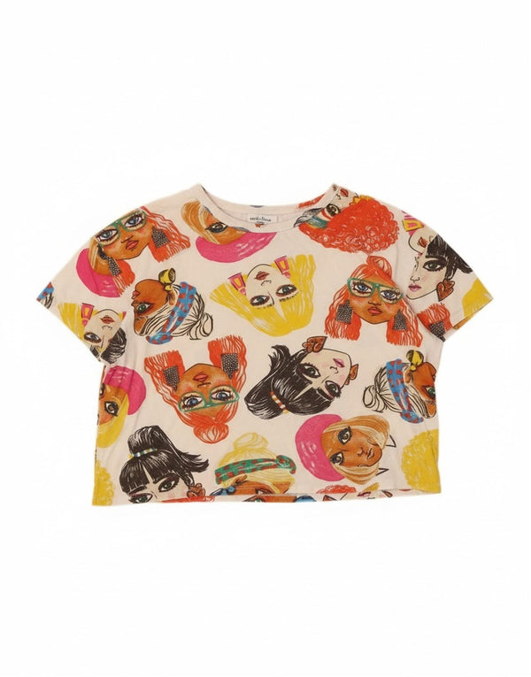 Zara Damen Crop Graphic T-Shirt Top UK 14 Medium Mehrfarbig