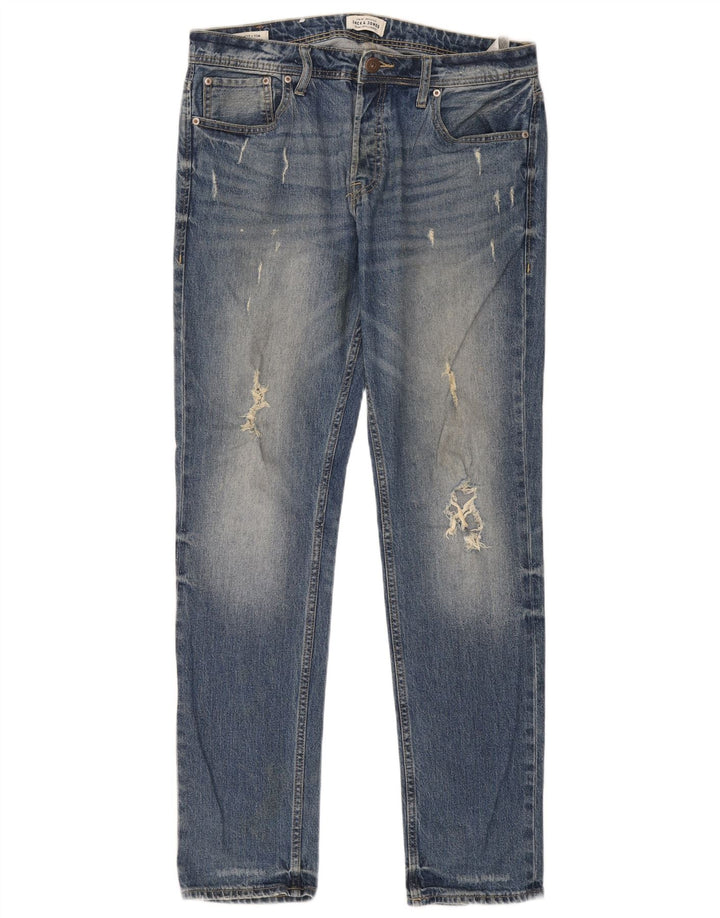 Jack & Jones Herren Tim Distressed Slim Jeans W32 L34 Blaue Baumwolle