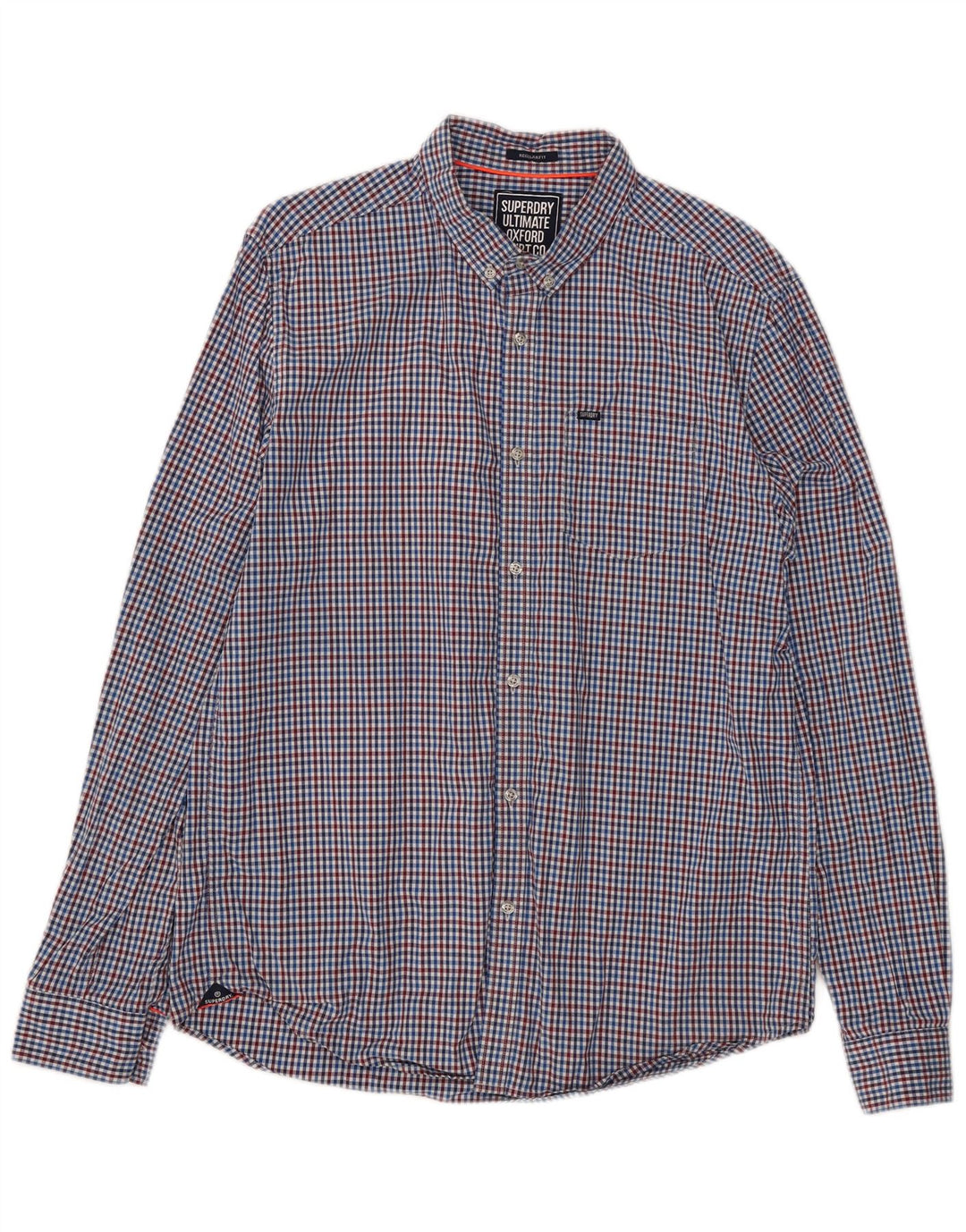 Superdry Herren-Hemd mit normaler Passform, XL, blau, Gingham-Baumwolle