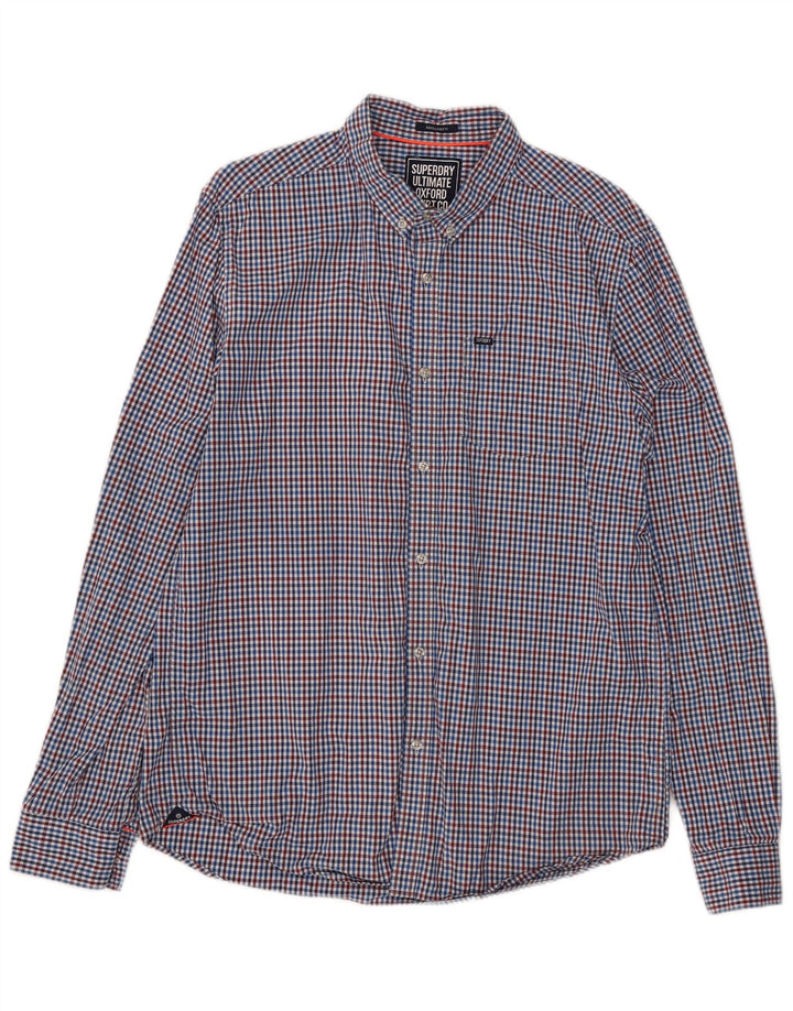 Superdry Herren-Hemd mit normaler Passform, XL, blau, Gingham-Baumwolle