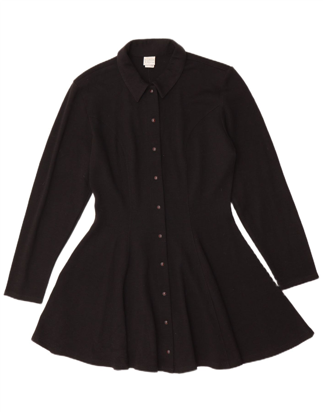 Benetton Damen-Strickhemdkleid UK 14 Mittelschwarze Wolle