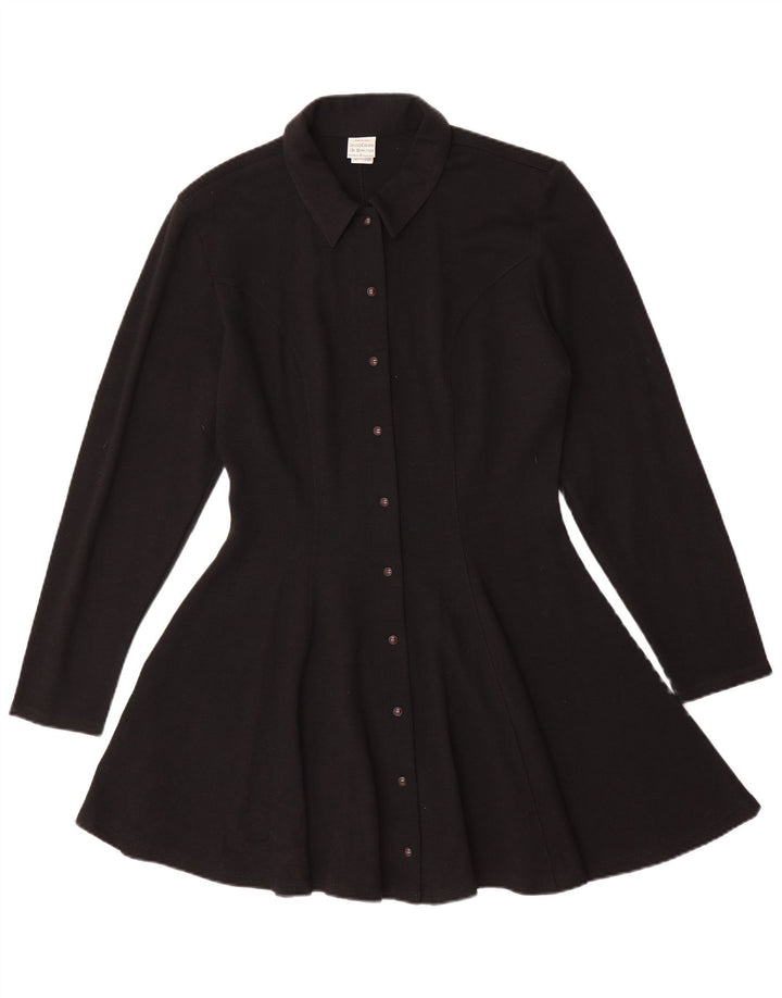 Benetton Damen-Strickhemdkleid UK 14 Mittelschwarze Wolle