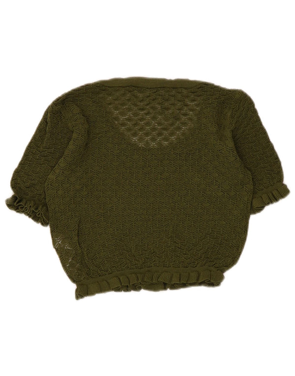 Zara Damen Crop Bluse Top UK 8 Small Khaki Viskose