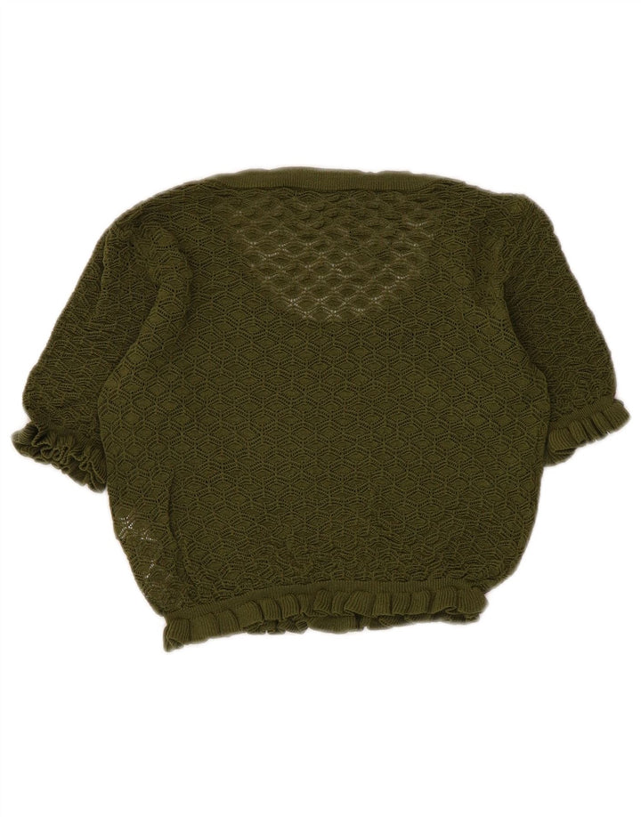 Zara Damen Crop Bluse Top UK 8 Small Khaki Viskose