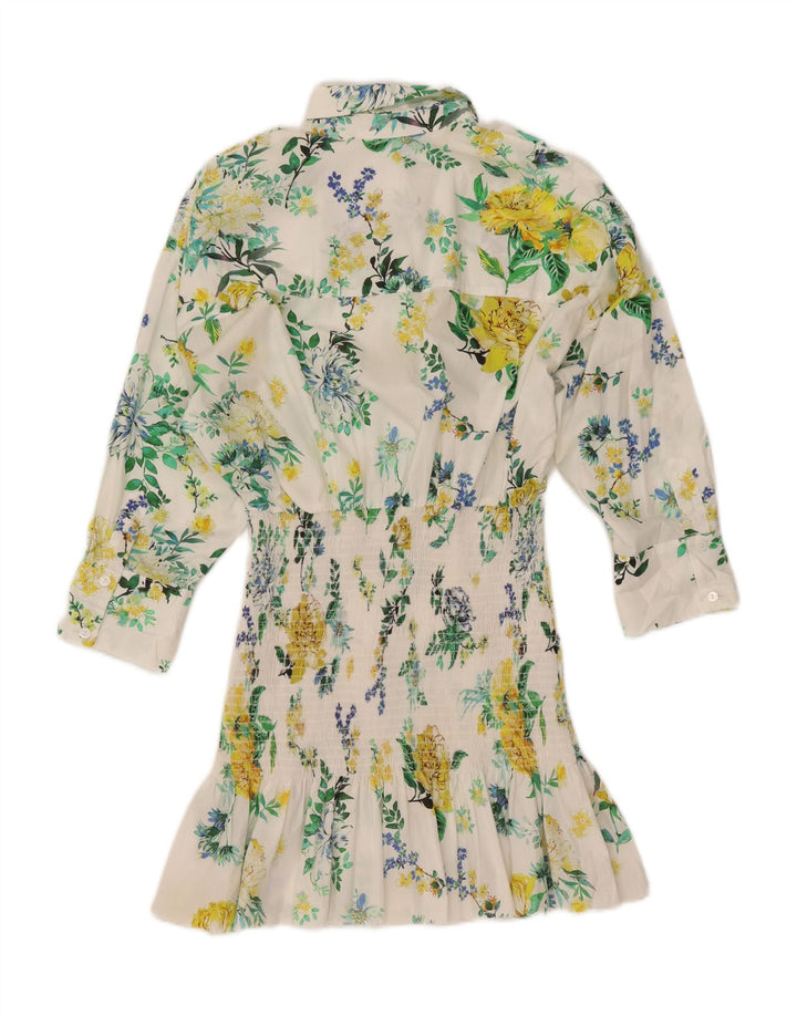 ZARA Damen Pullover-Hemdkleid mit 3/4-Ärmeln, Gr. 40, Größe S, weiß, geblümt