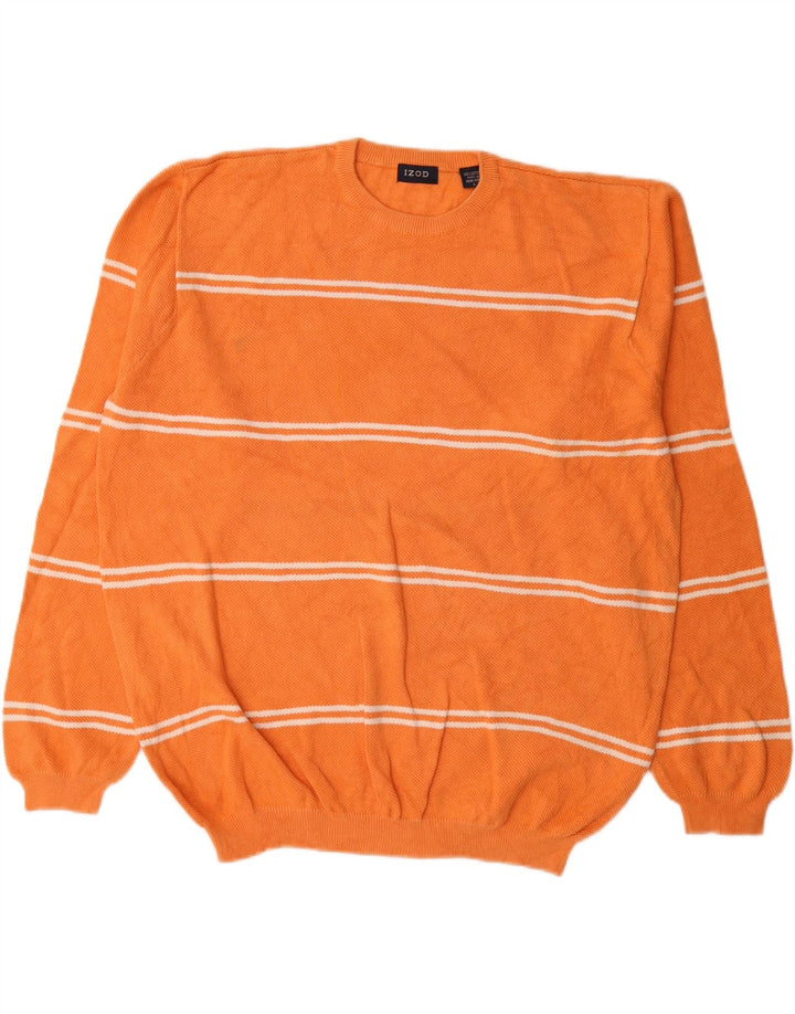 IZOD Herren-Pullover mit Rundhalsausschnitt, groß, orange gestreift, Baumwolle