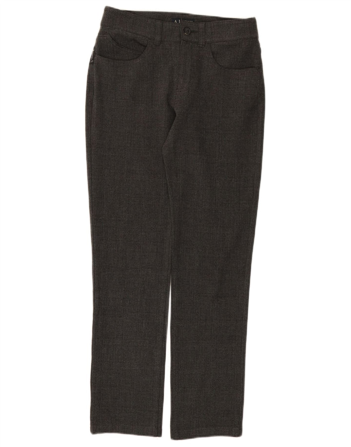 Armani Damen Slim Freizeithose W26 L28 Grau kariertes Polyester