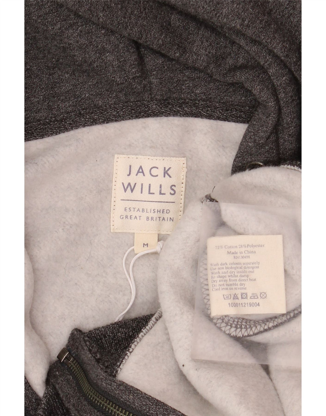 Jack Wills Herren-Kapuzenpullover mit Reißverschluss, mittelgrau gesprenkelte Baumwolle