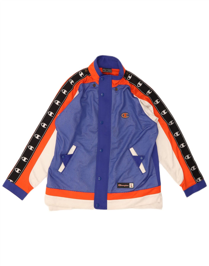 CHAMPION Jungen-Trainingsanzugoberteil mit Grafik, 11–12 Jahre, blaues Farbblockdesign