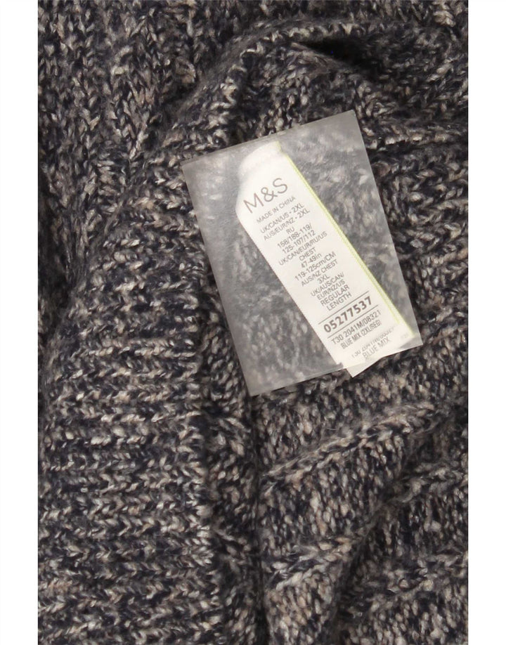 Marks & Spencer Herren-Pullover mit Reißverschluss am Hals, 2XL, blau geflecktes Acryl
