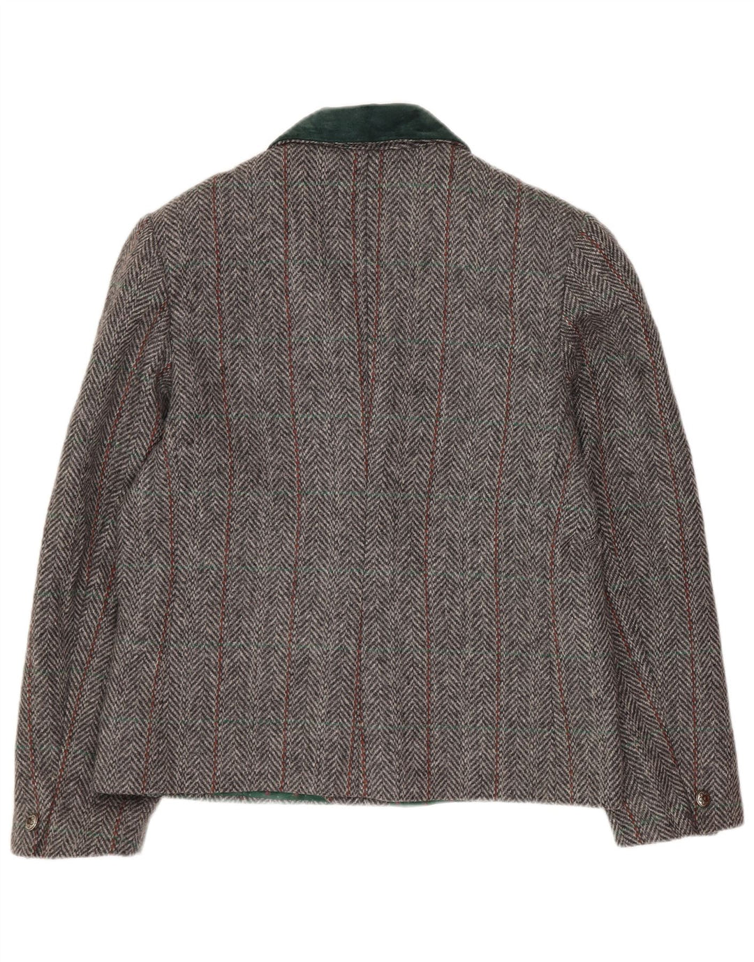 Vintage Damen Zweireihige Blazerjacke UK 14 Mittelgrauer Fischgrätenmuster