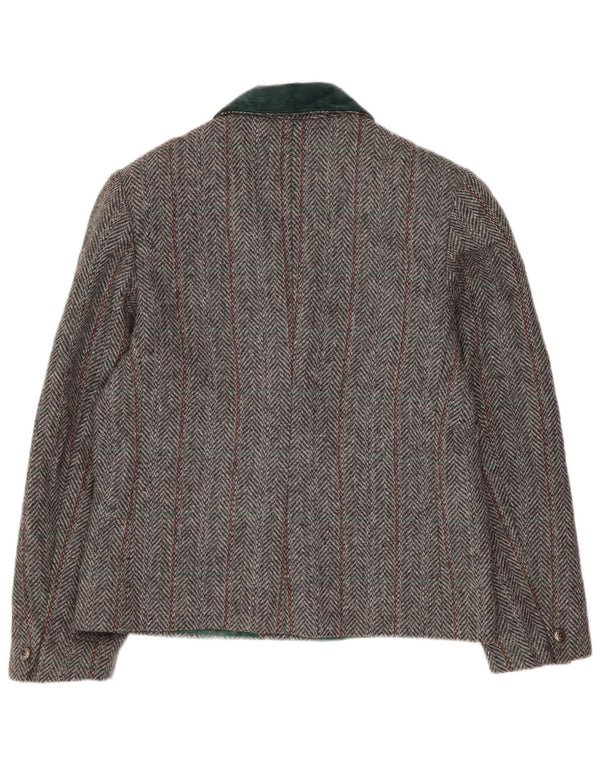 Vintage Damen Zweireihige Blazerjacke UK 14 Mittelgrauer Fischgrätenmuster