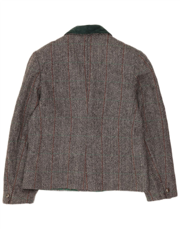 Vintage Damen Zweireihige Blazerjacke UK 14 Mittelgrauer Fischgrätenmuster