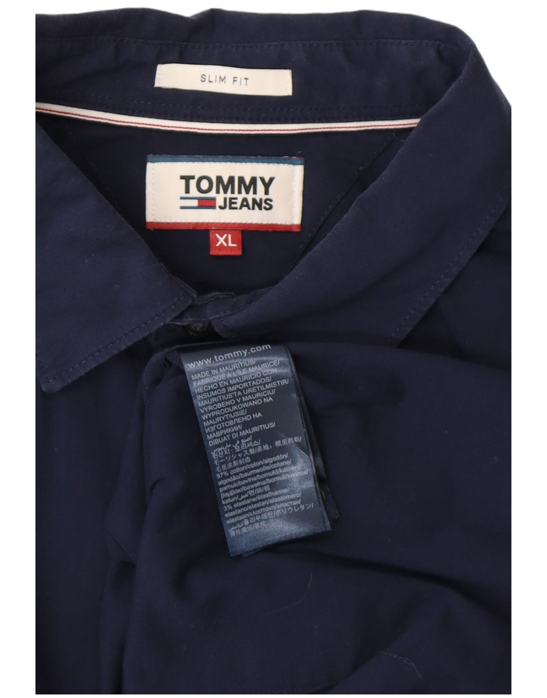 TOMMY HILFIGER Herren Slim Fit Hemd XL Marineblau Baumwolle