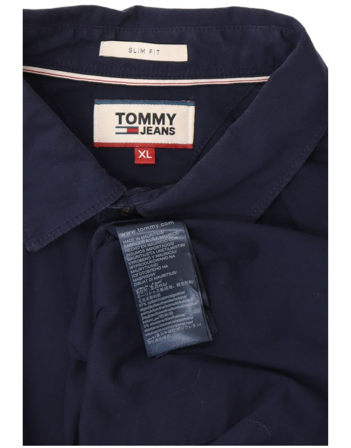 TOMMY HILFIGER Herren Slim Fit Hemd XL Marineblau Baumwolle