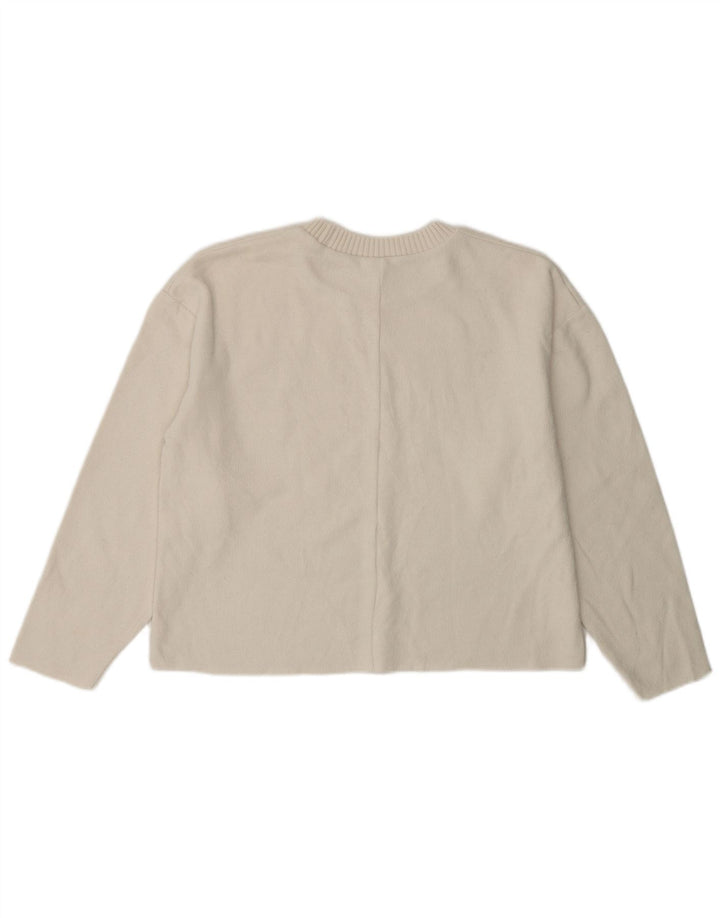 ZARA Damen-Pullover, übergroß, bauchfrei, Rundhalsausschnitt, Gr. 10, Größe S, Weiß