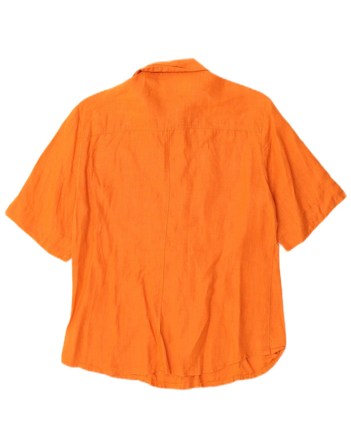 VINTAGE Damen Kurzarmhemd UK 12 Mittelorange Leinen