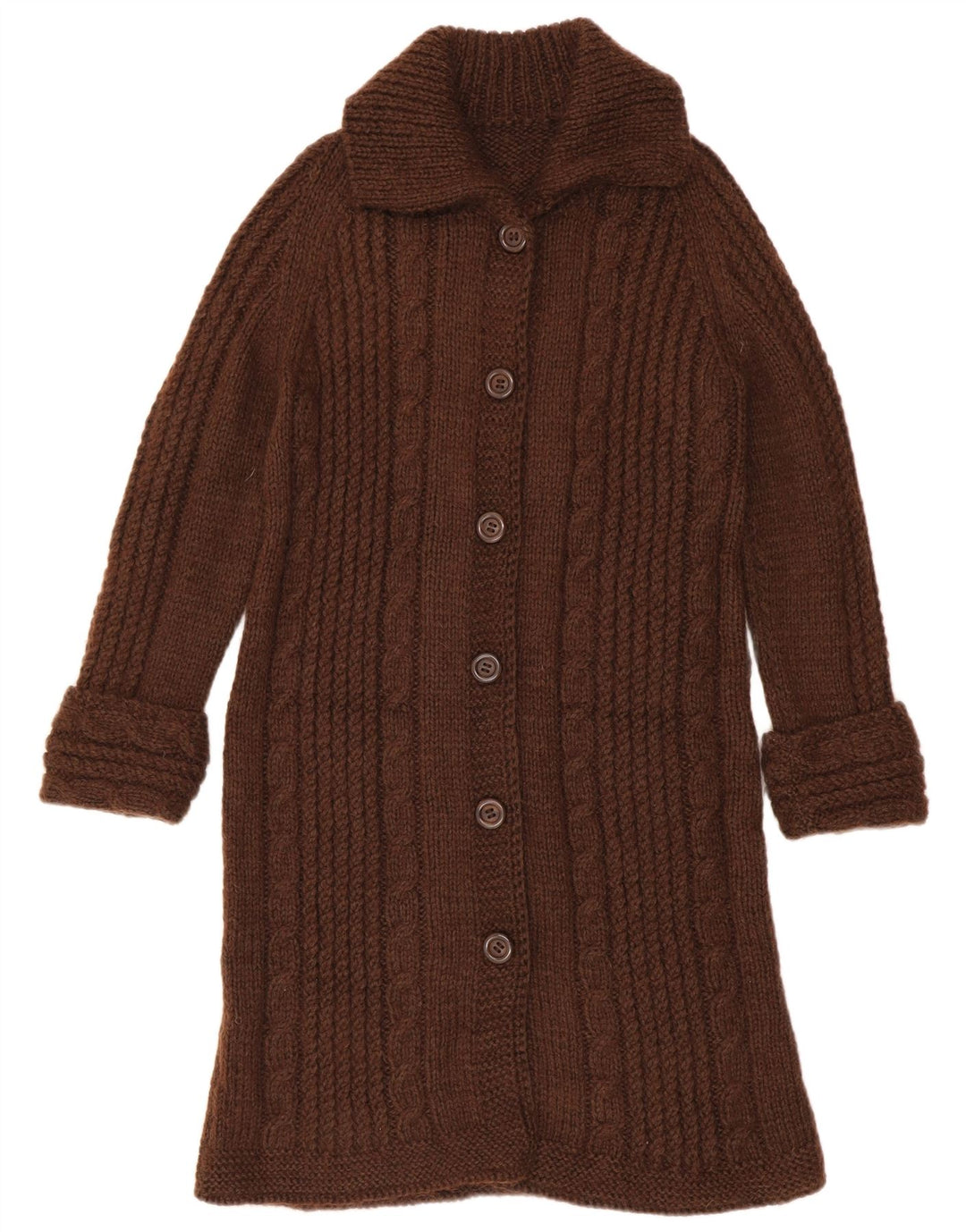 Vintage Damen Longline Cardigan Pullover UK 14 Mittelbraun