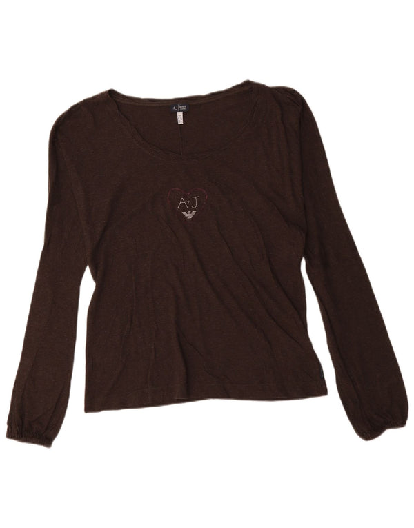 Armani Jeans Damen Graphic Top Langarm UK 16 Große braune Baumwolle