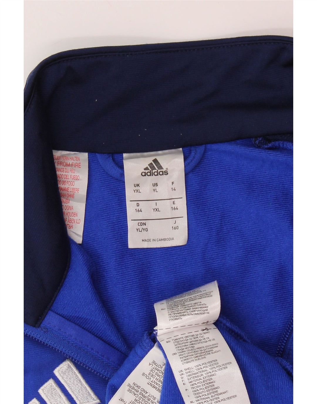 ADIDAS Jungen-Trainingsanzug-Top-Jacke, 13–14 Jahre, XL, blaues Farbblock-Polyester