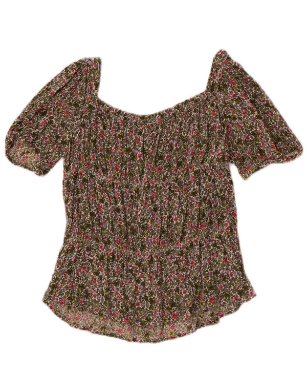 Benetton schulterfreies Blusen-Top für Mädchen, 13–14 Jahre, 3XL, Khaki, Blumenmuster